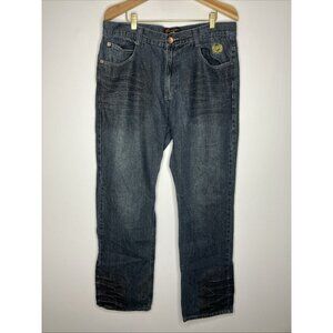 Phat Farm Blue Jeans Men's 36x34 Gold Embroidered 90’s Y2K Hip Hop